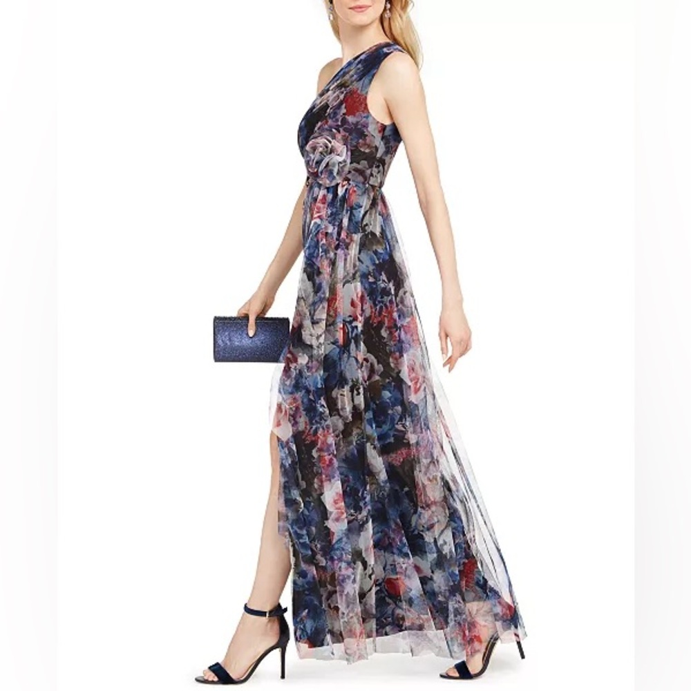 Adrianna Papell one shoulder printed chiffon gown - Picture 3 of 16